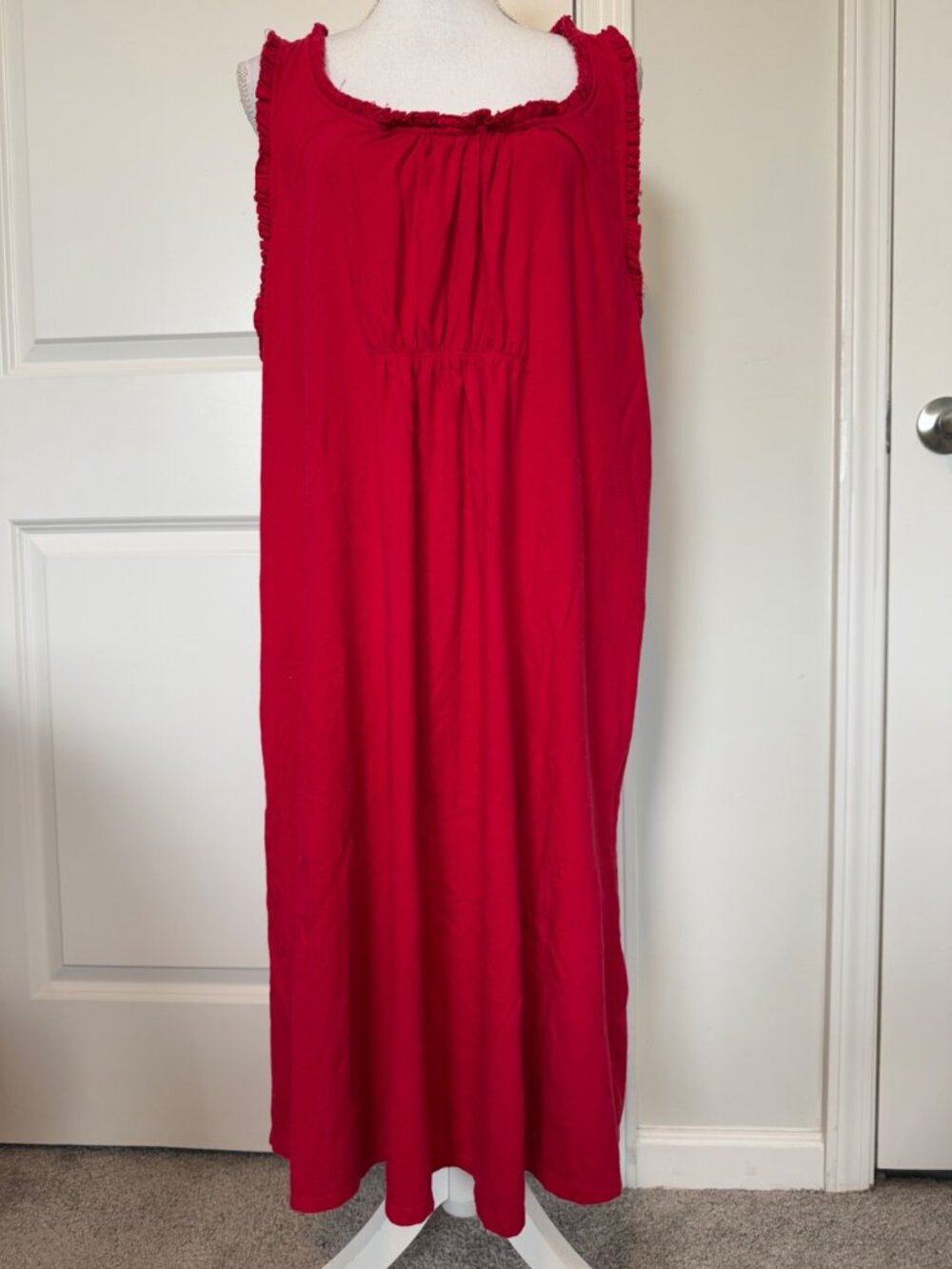 Faded Glory Red Organic Cotton Sleeveless Maxi Dress Sz XXL Ruffle Racer Comfort